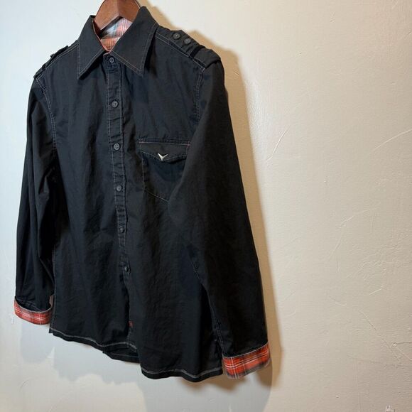 Fender Black Button Up Reversible Cuff Men's Shirt Medium Rock and Roll Religion - Picture 8 of 16